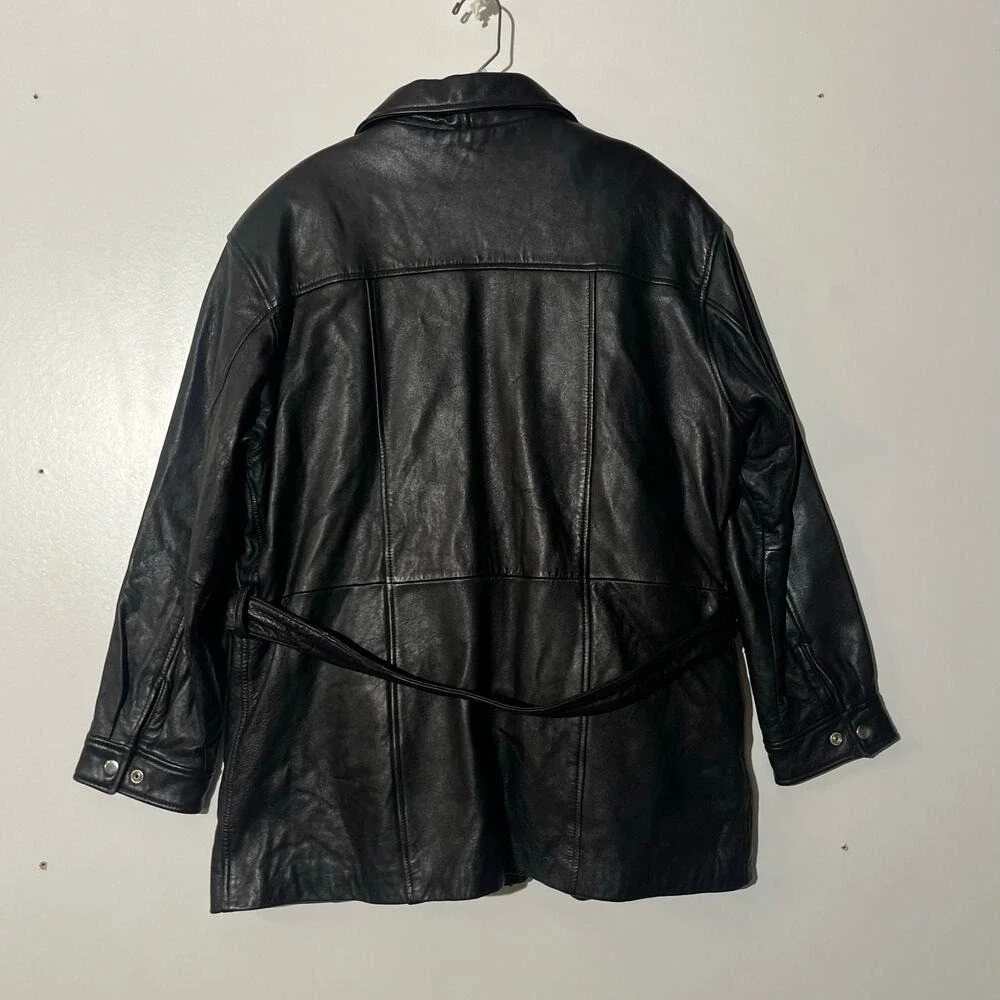 Wilson's Leather Thinsulate Black Belted Coat Jacket Collared Biker Mens Size XL
